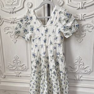 Zara Floral Kids Dress - White and Blue